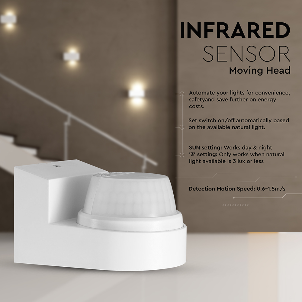 PIR WALL Sensor 180º/360º White Body IP44 MAX 1000W