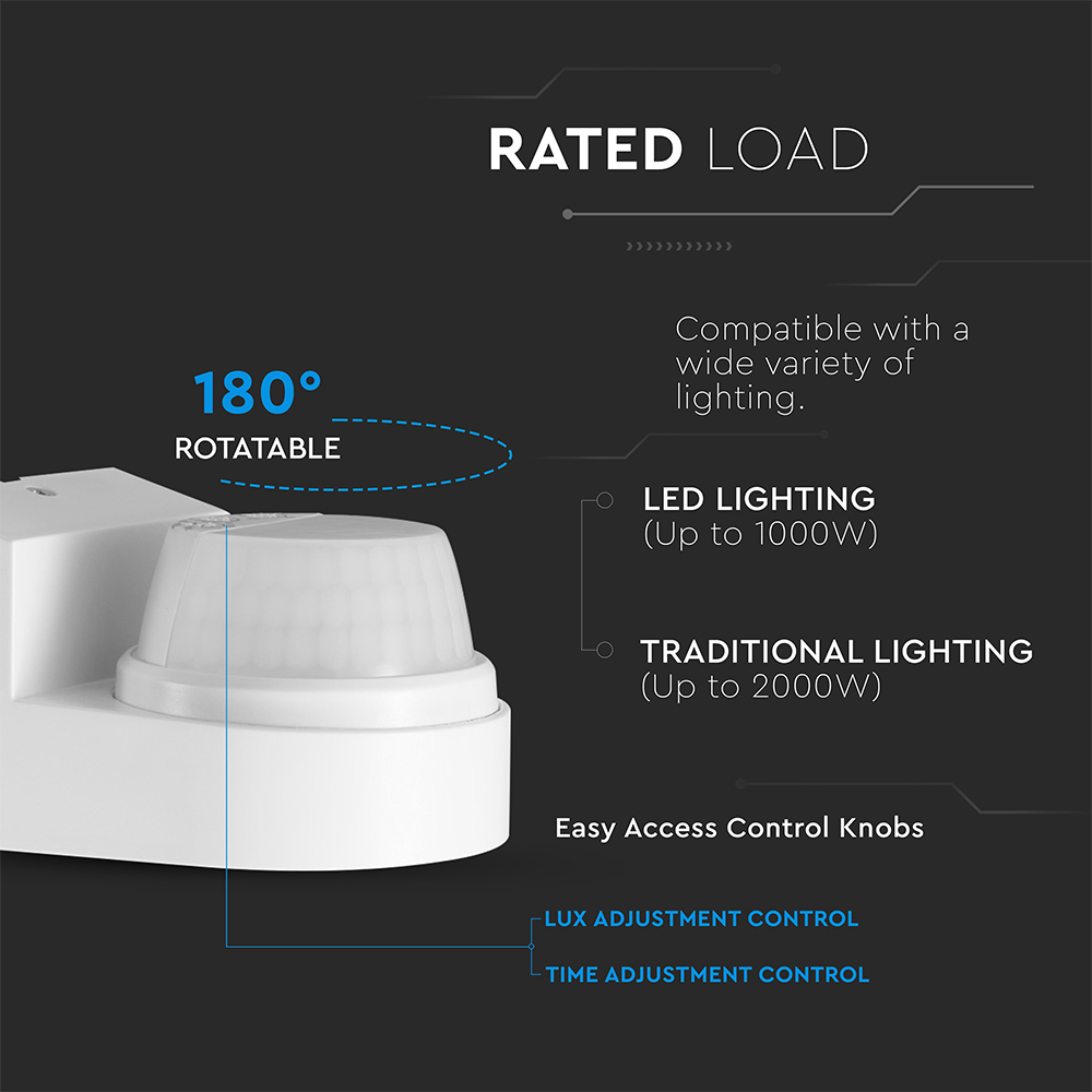 PIR WALL Sensor 180º/360º White Body IP44 MAX 1000W img 1