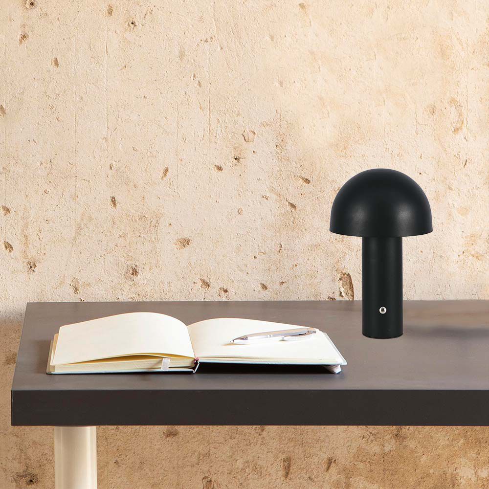 Lampada LED da Tavolo 3W con Batteria 1800mAh Ricaricabile USB C Colore Nero in Metallo Touch Dimmerabile 3in1