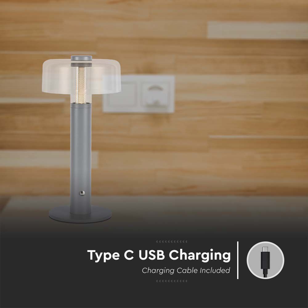 LED Lampada da Tavolo Ricaricabile 3 in 1 Corpo grigio img 2