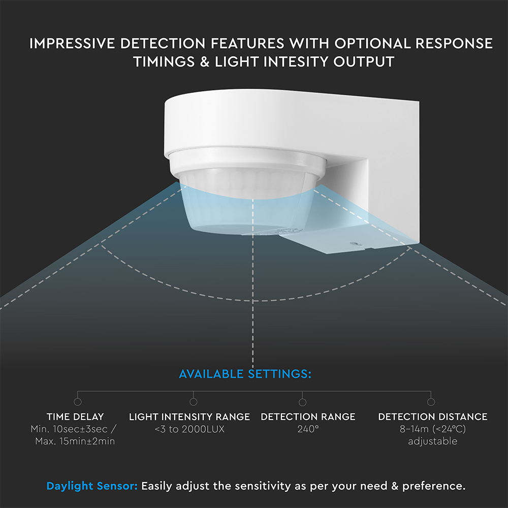 PIR WALL Sensor 180º/360º White Body IP44 MAX 1000W img 2