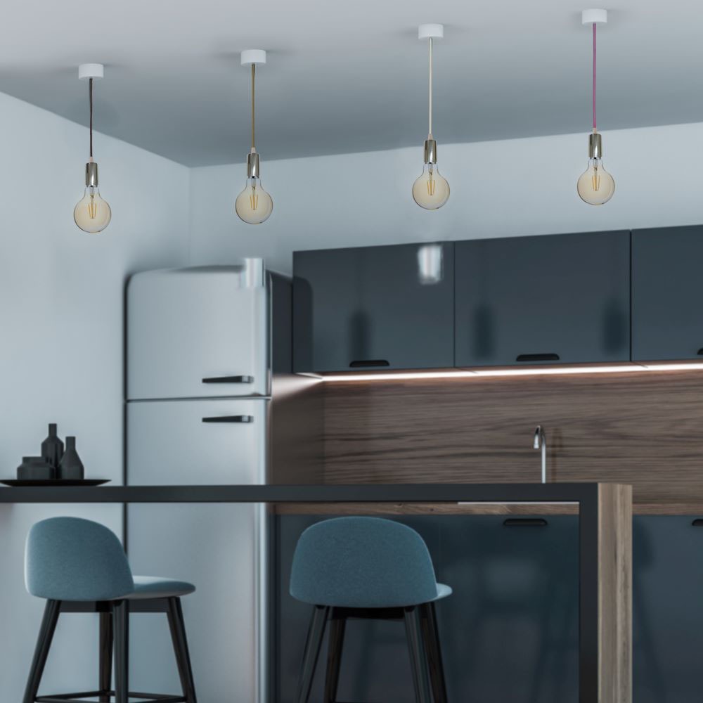 Lampadario con Portalampada Cromo Dome Arancione Chiaro Cavo img 2