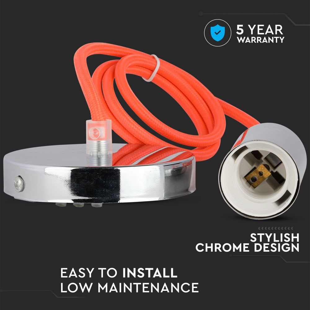 Lampadario con Portalampada Cromo Dome Arancione Chiaro Cavo