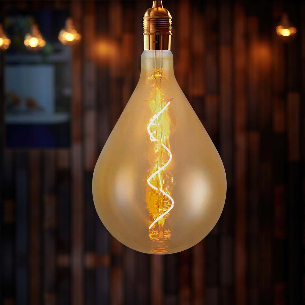 LED Bulb - 4W Filament Spiral A160 2700K Amber Glass