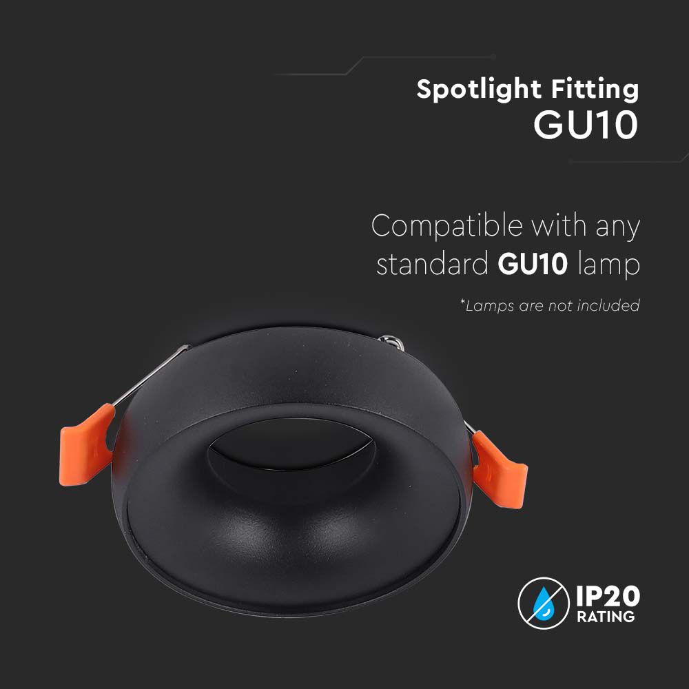 GU10 Fitting Round Black Frame  Black Reflector