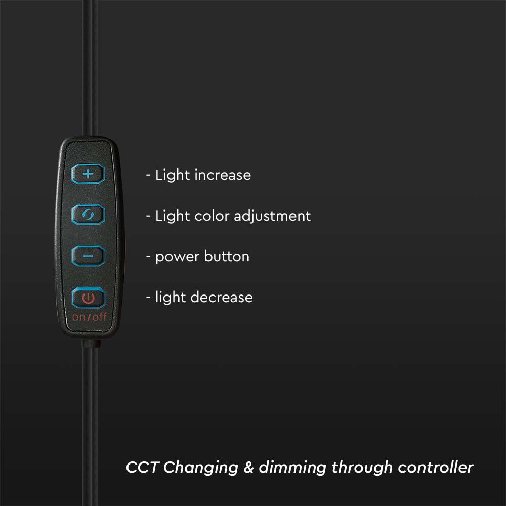 Lampada ad Anello 7W 26cm per Selfie e Riprese Video con Treppiede da Tavolo inclusa Pulsantiera e 1 Supporto per Telefono CCT Variabile 3200K-5500K img 1