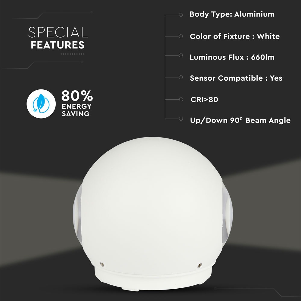 6W LED Wall Light Corpo Bianco Rotondo IP65 3000K