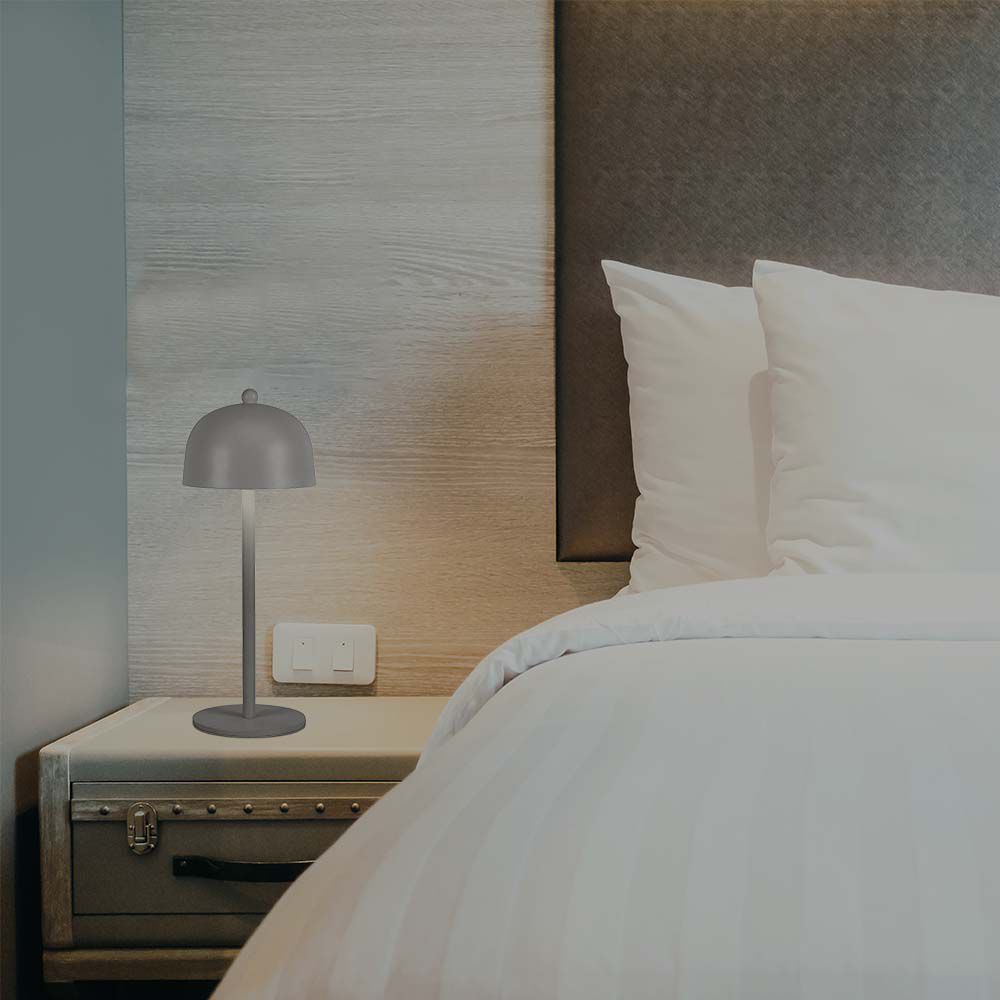 Lampada LED da Tavolo 3W con Batteria 1800mAh Ricaricabile USB C Colore Grigio in Metallo Touch Dimmerabile 3in1 img 1