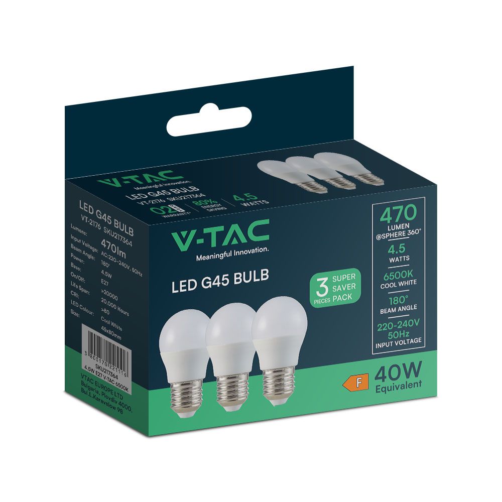 LED Bulb - 4.5W E27 G45 6500K 3PCS/PACK