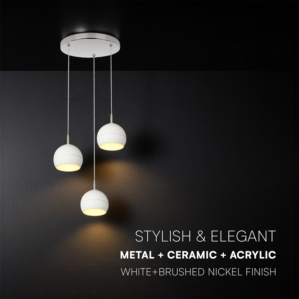 3X10W LED Decorative Hanging Lamp (D250*H30mm) 3000K Brushed Nickel+White img 1