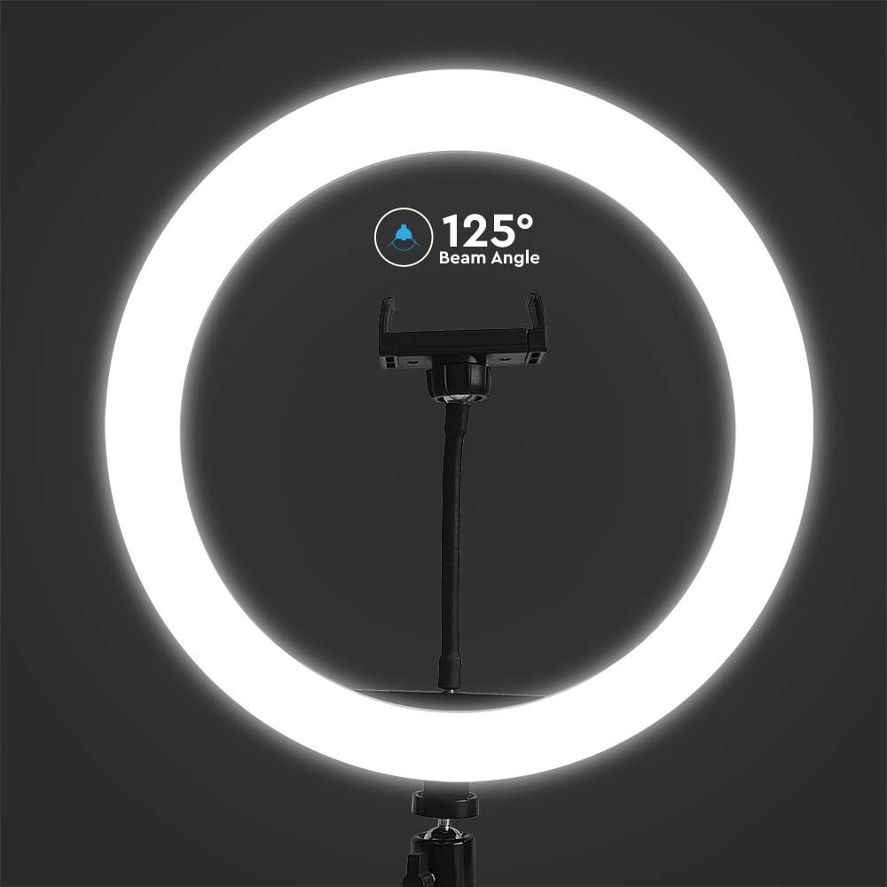 Lampada ad Anello 7W 26cm per Selfie e Riprese Video con Treppiede da Tavolo inclusa Pulsantiera e 1 Supporto per Telefono CCT Variabile 3200K-5500K img 2