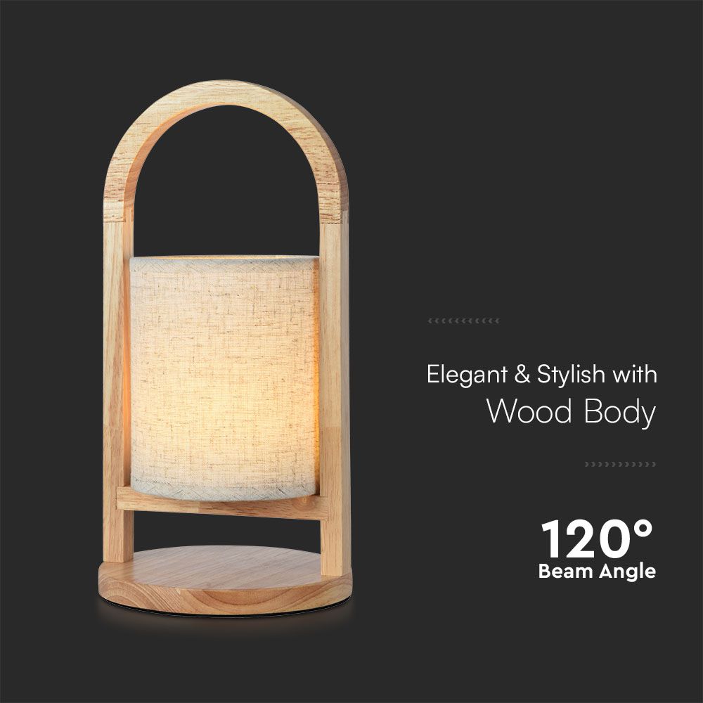 1.5W LED Fabric Table Lamp 3000K Beige Body Wood Handle