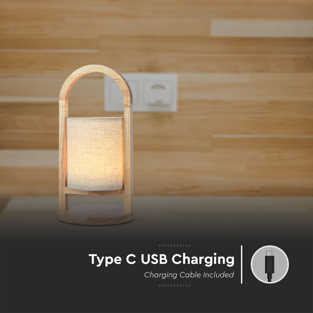 1.5W LED Fabric Table Lamp 3000K Beige Body Wood Handle img 2