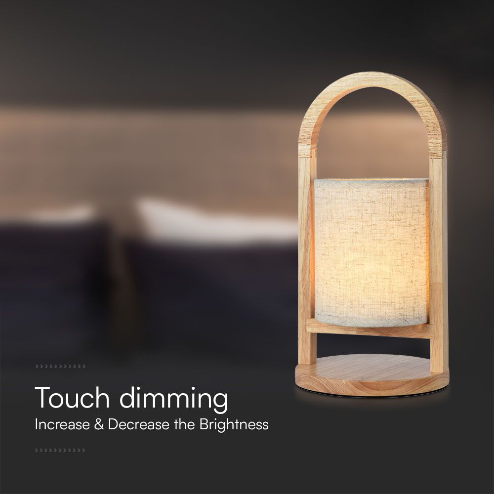 1.5W LED Fabric Table Lamp 3000K Beige Body Wood Handle img 1