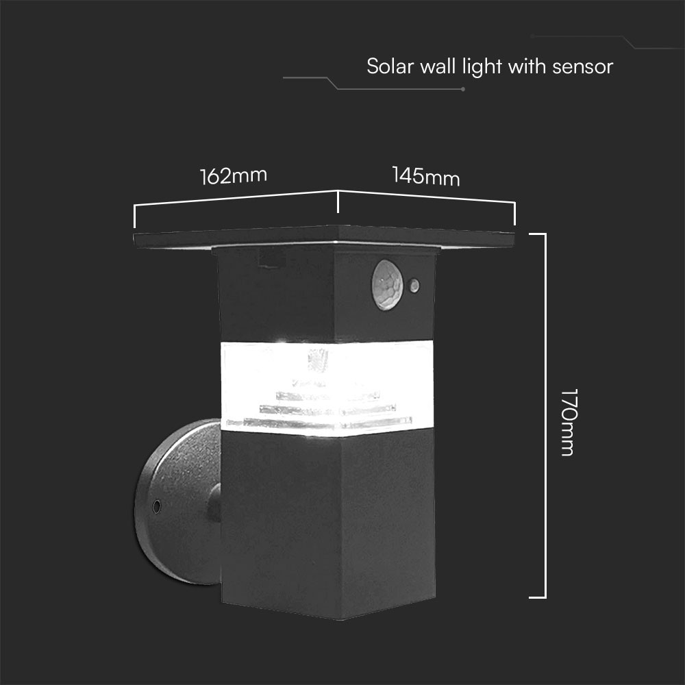 3W LED Solar Wall Lamp With Pir Sensor & Battery 2200MA LI 3.7V
