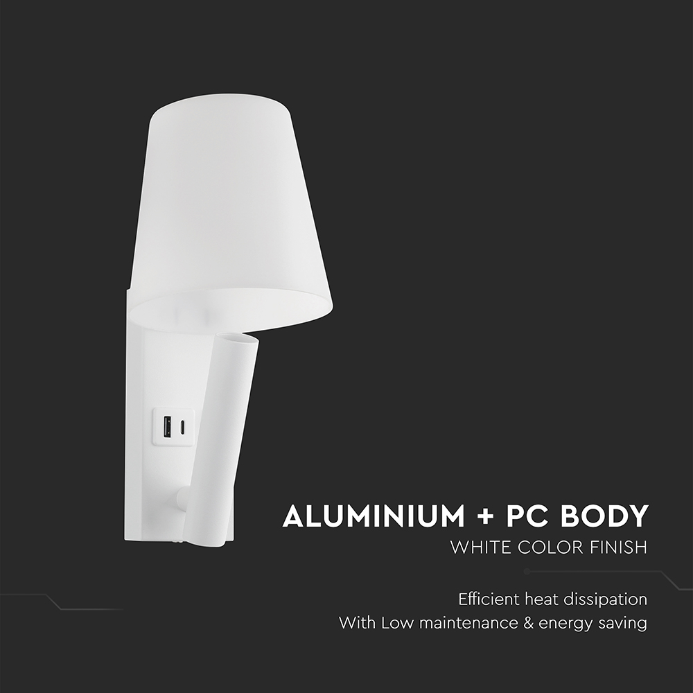 8W LED Bedside Light CREE CHIP Aluminum+PC + Iron White Body IP20 3000K img 1
