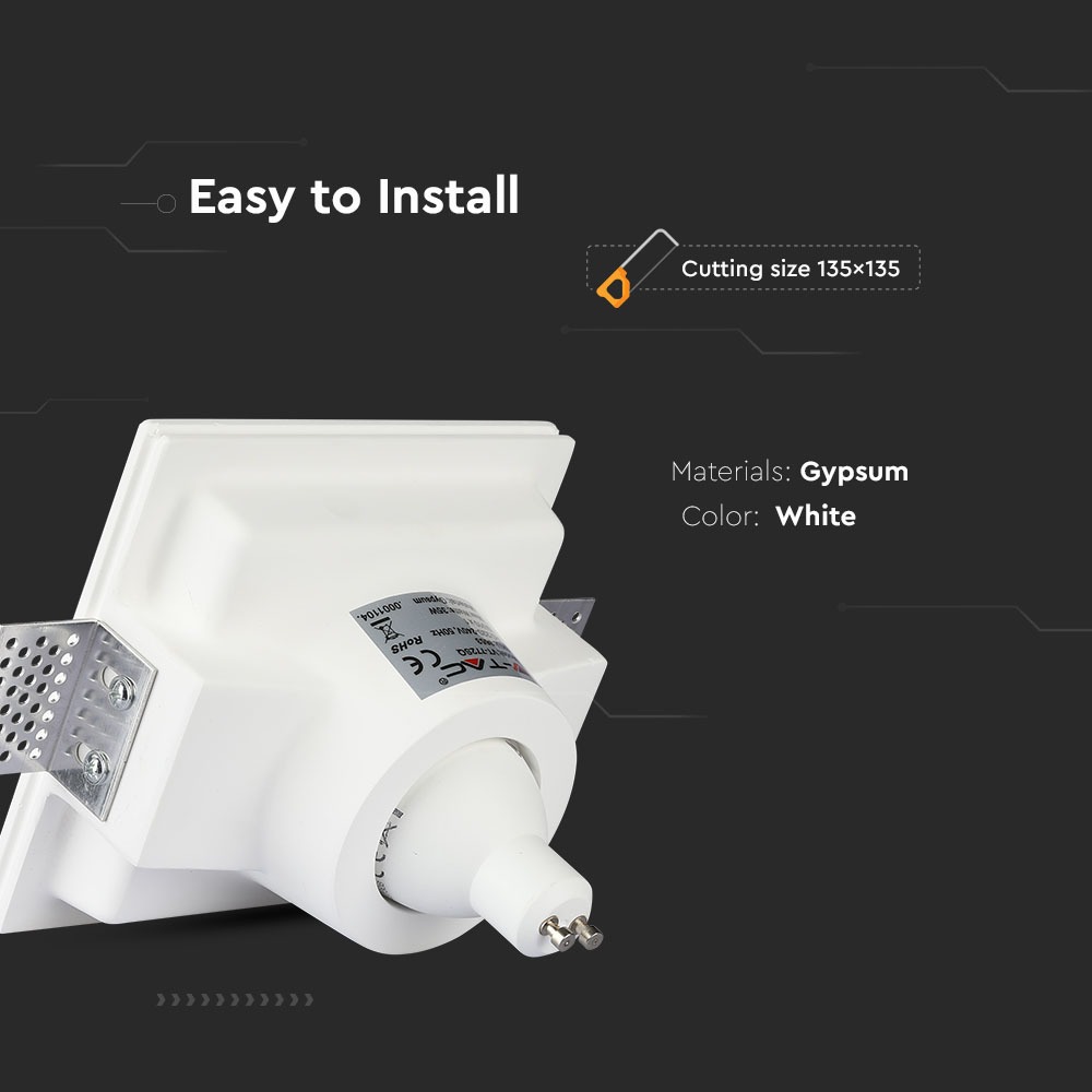 GU10 Corpo Quadrato Gesso Bianco 132 x 132 mm img 1