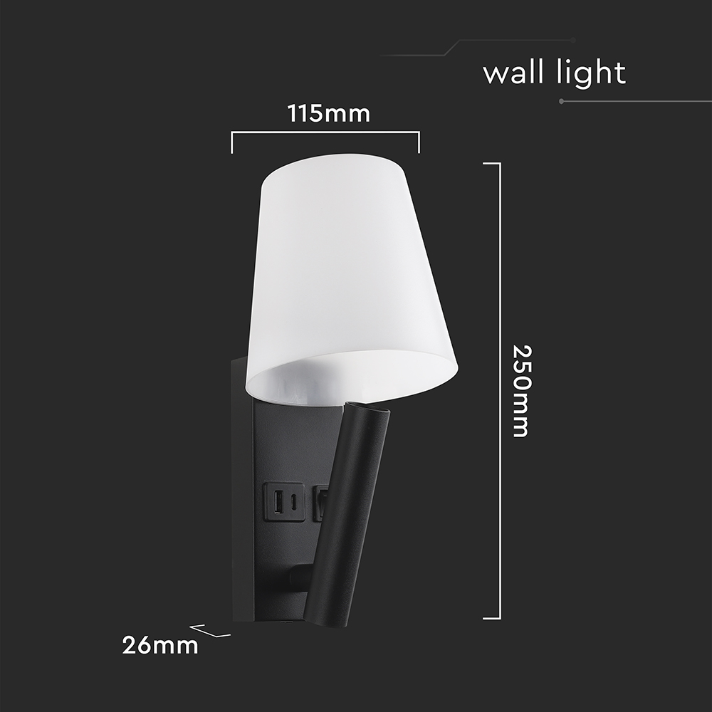 8W LED Bedside Light CREE CHIP Aluminum+PC + Iron Black Body IP20 3000K