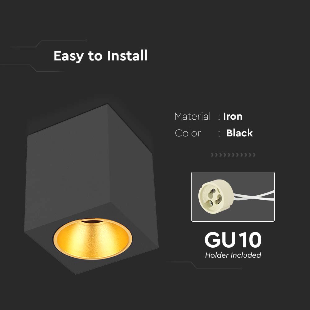 Surface Mounted GU10 Fitting Square Black img 1
