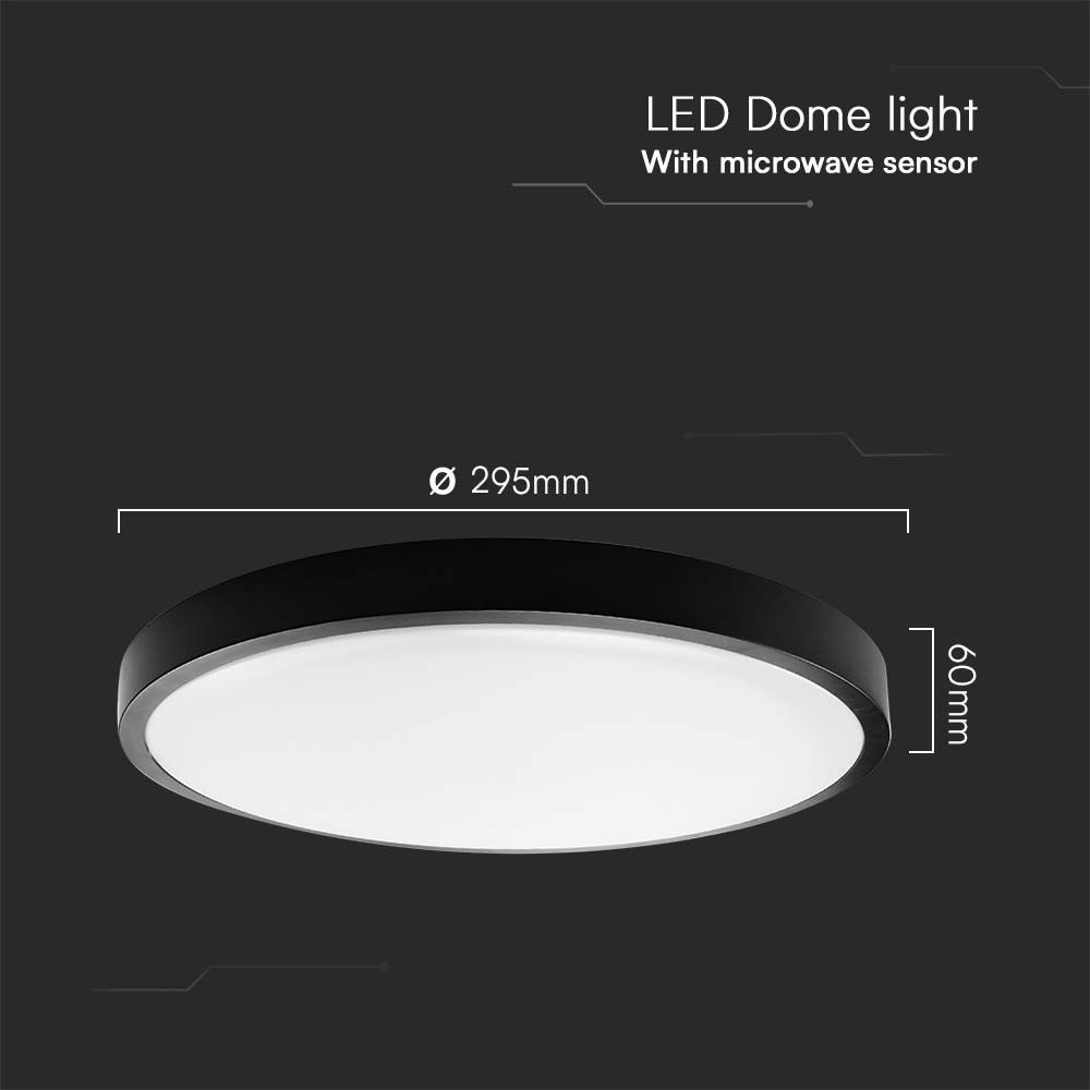 18W LED Dome Light Round Microwave Sensor Black Frame 4000K IP44