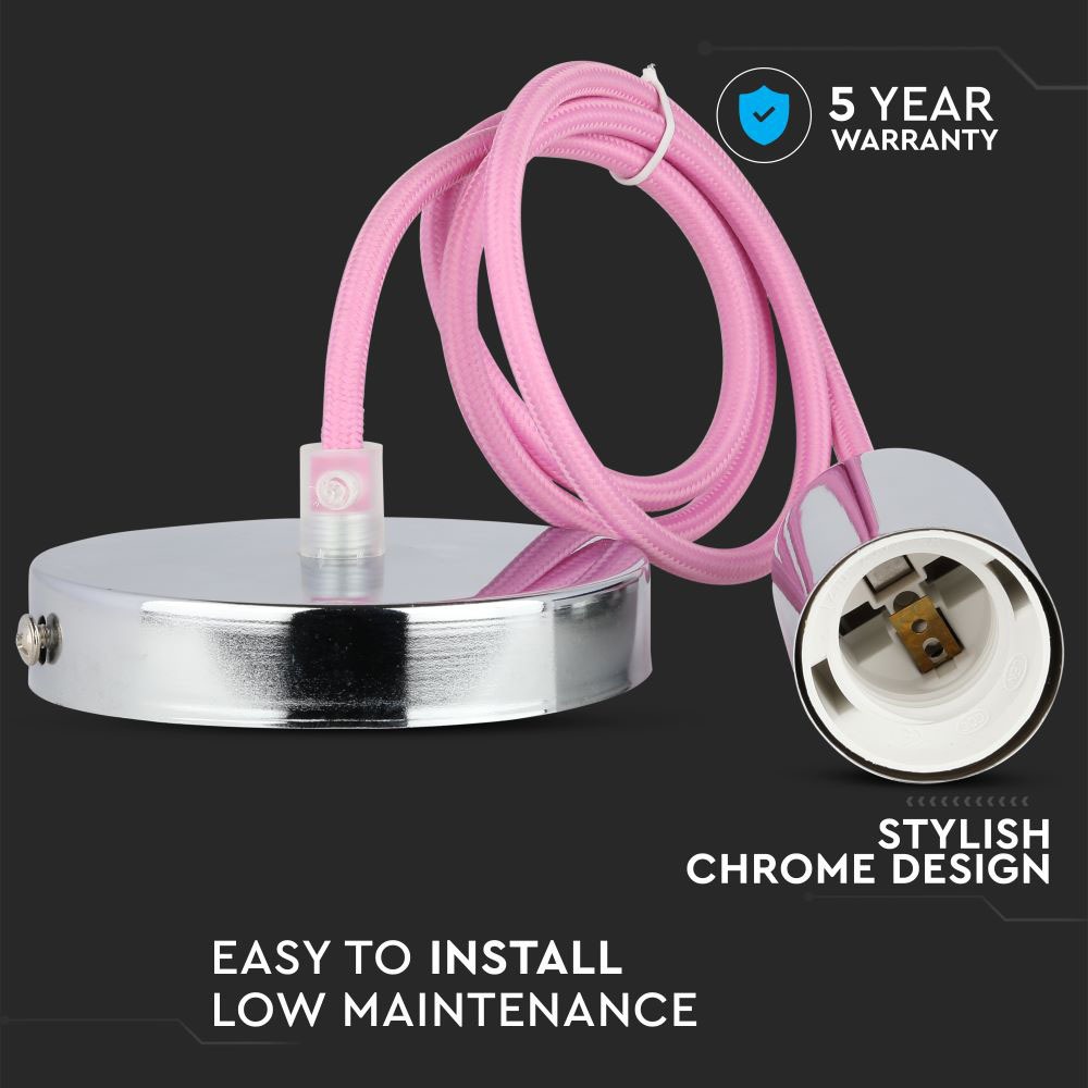 Lampadario con Portalampada Cromo Dome Rosa Chiaro Cavo