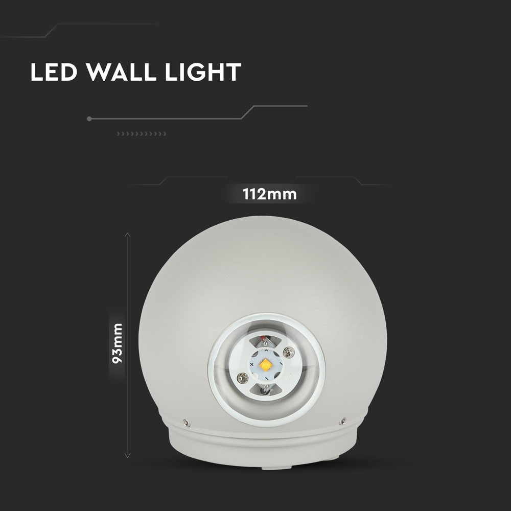 6W LED Wall Light Corpo Grigio Rotondo IP65 3000K