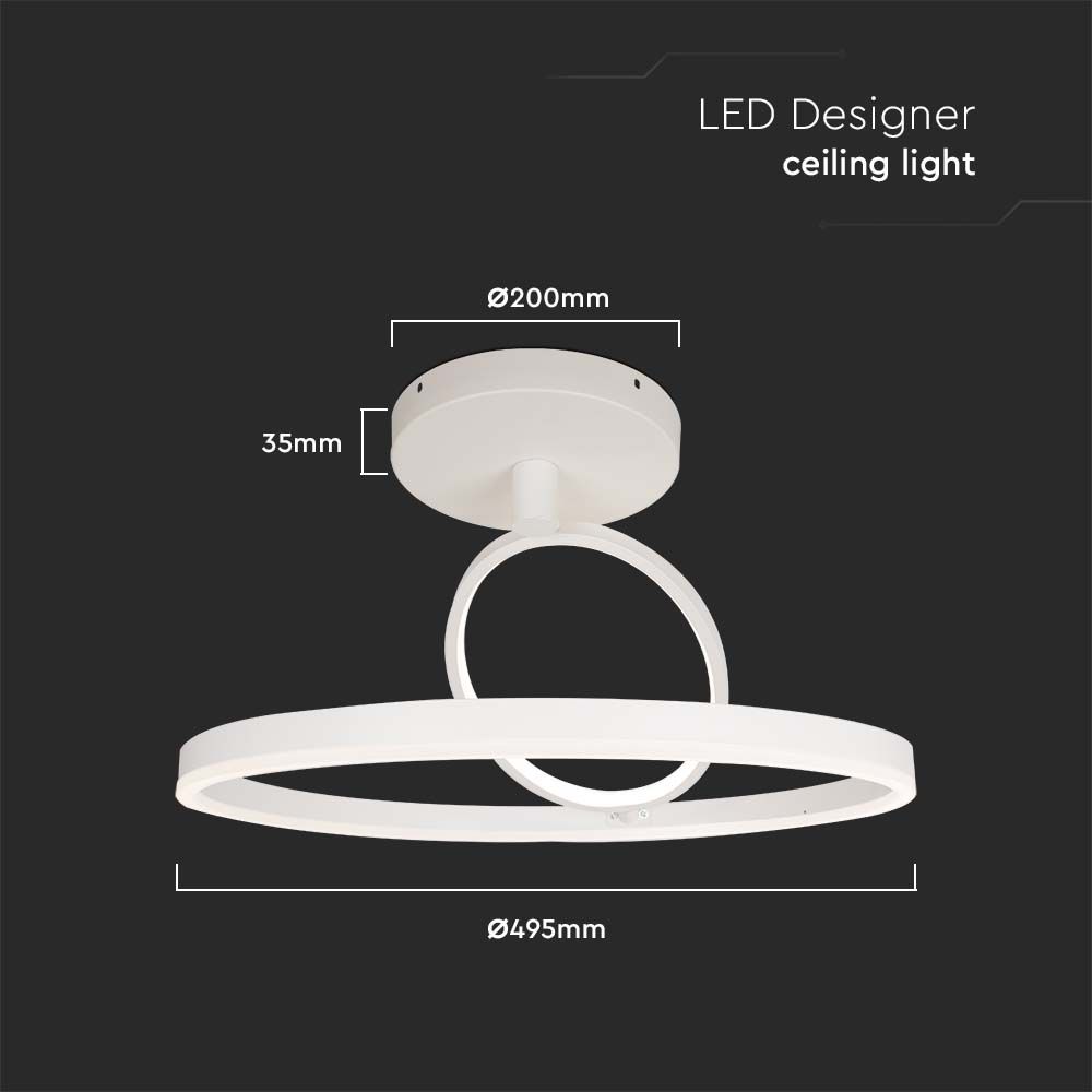 38W LED Designer Ceiling Light White 500*200MM Double Round 