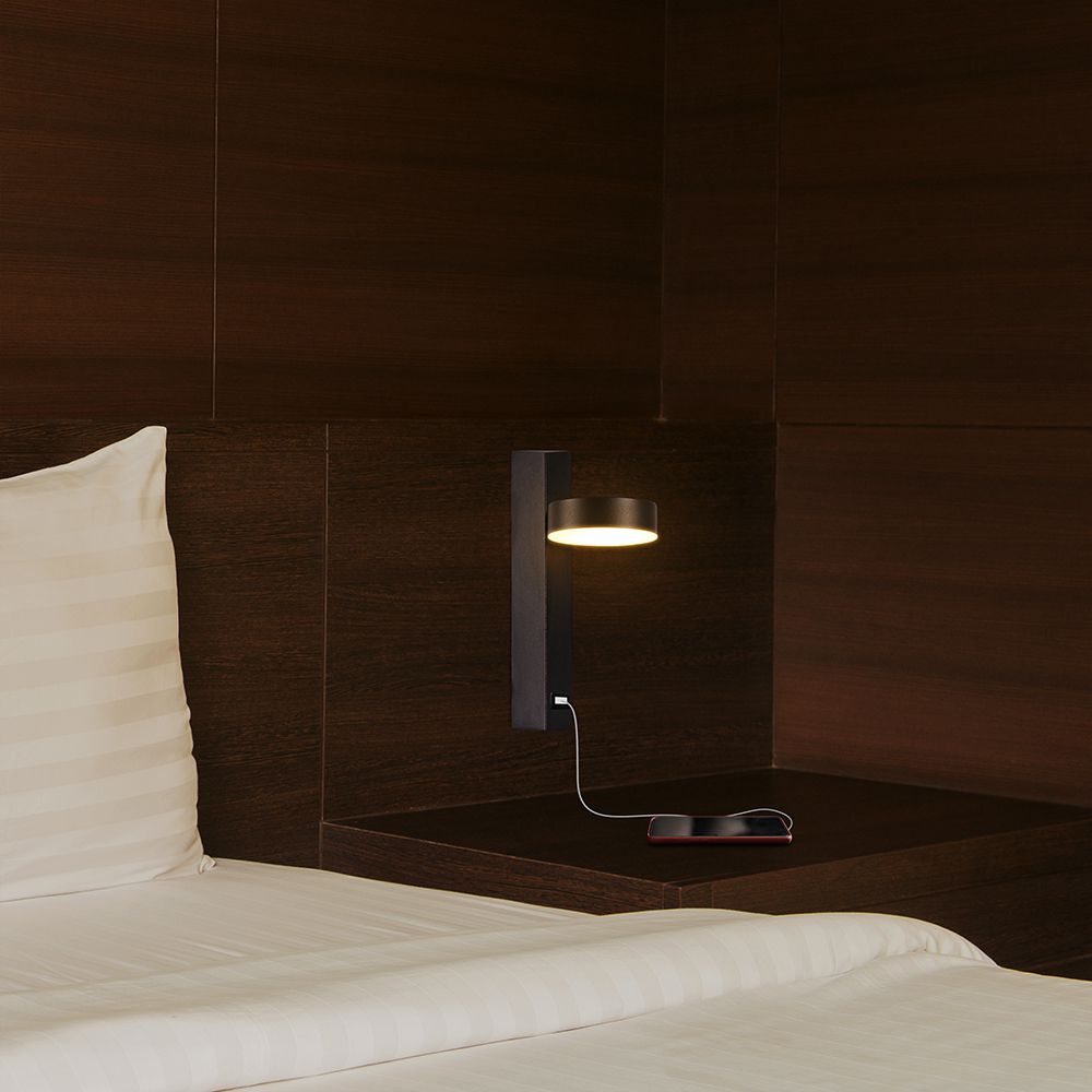 7W LED Wall Light With USB 3000K Acrylic Black