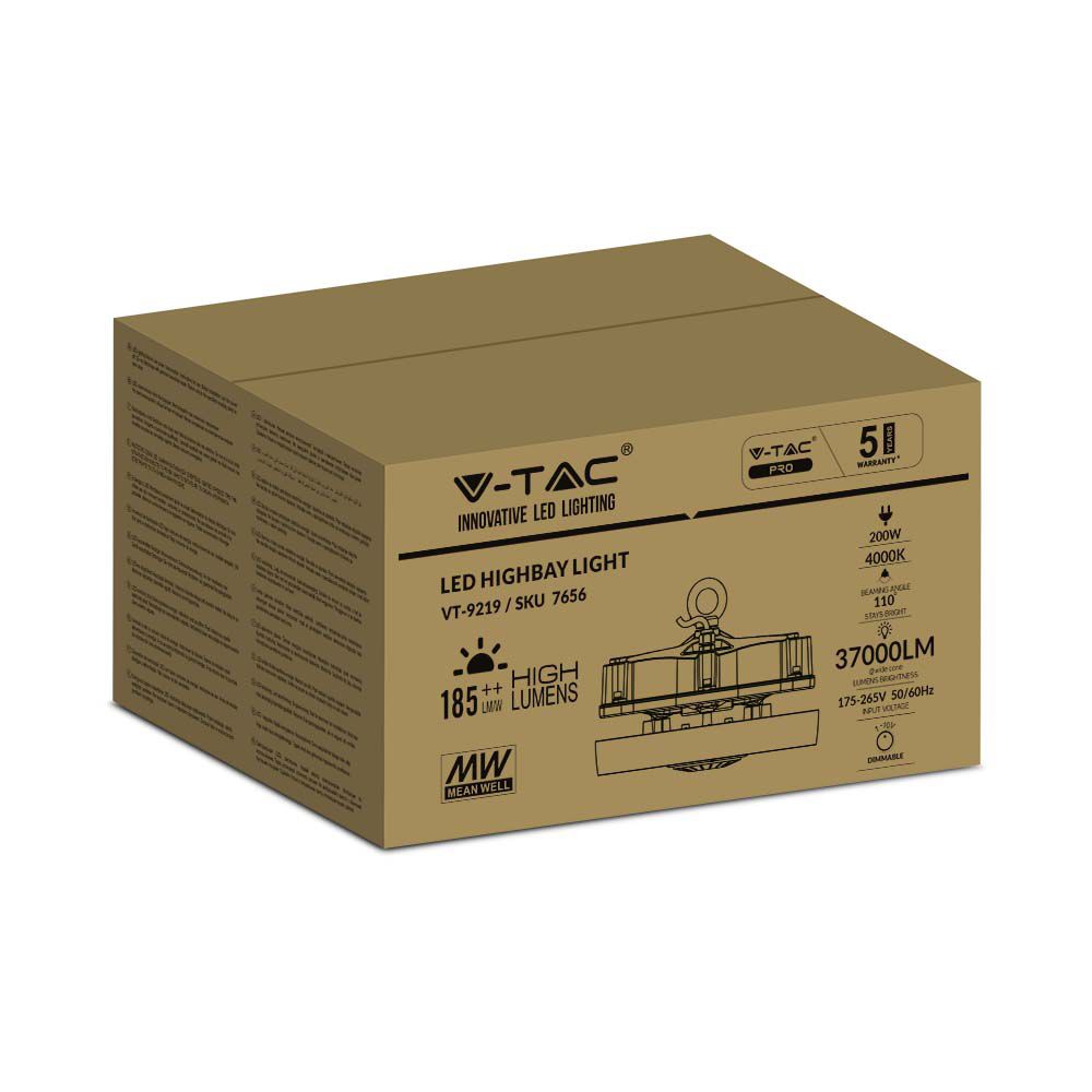 200W LED High Bay MEANWELL Driver Dimmable 5 Years Warranty 6400K 200LM/W