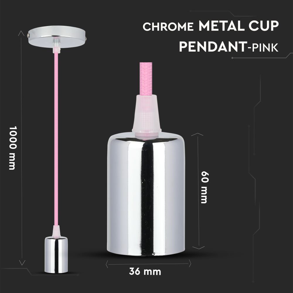 Lampadario con Portalampada Cromo Dome Rosa Chiaro Cavo