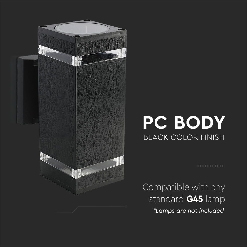  Wall Light Black Body IP44 E27 Square