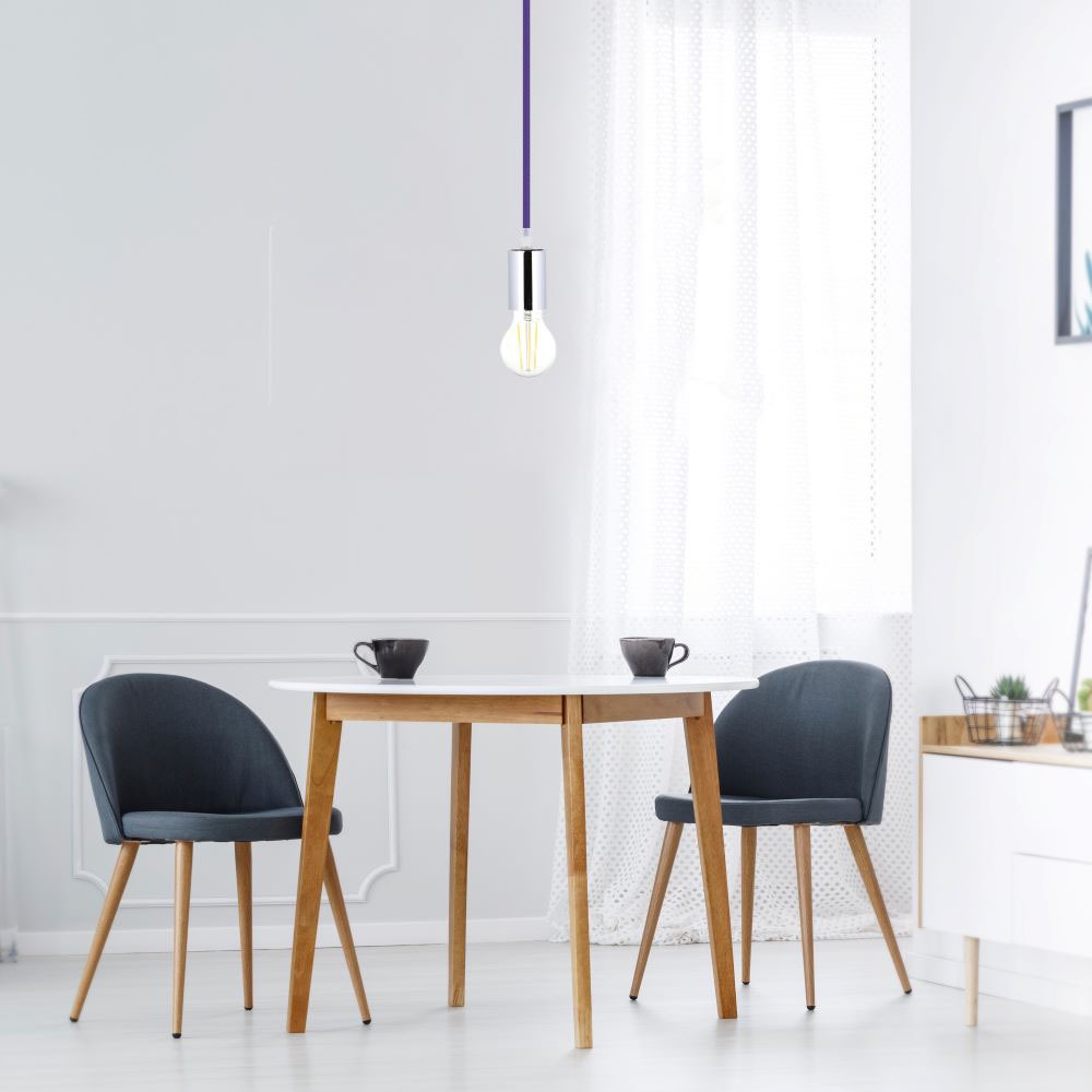 Lampadario con Portalampada Cromo Dome Viola Chiaro Cavo