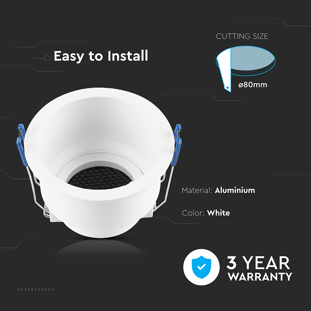 GU10 Fitting Round Aluminum Body Deep Anti Glare White Body With Hoyne Comb img 1
