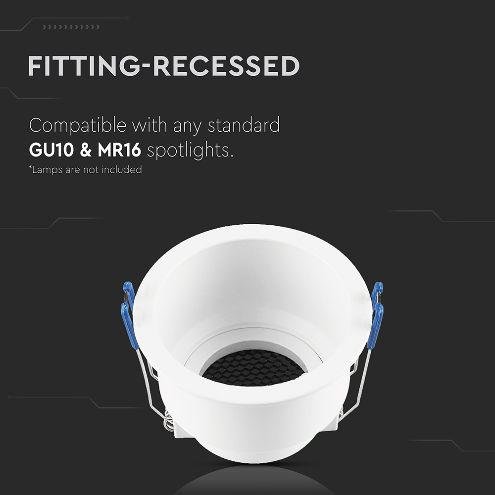 GU10 Fitting Round Aluminum Body Deep Anti Glare White Body With Hoyne Comb