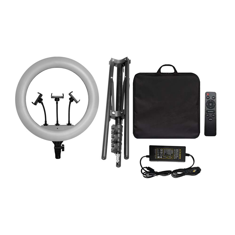 Lampada ad Anello 55W 45cm per Selfie e Riprese Video con Treppiede Regolabile 160cm incluso Telecomando e 3 Supporti per Telefono CCT Variabile 3200K-5500K img 2