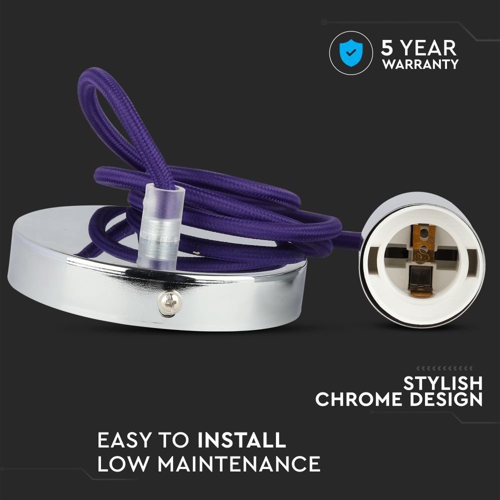 Lampadario con Portalampada Cromo Dome Viola Chiaro Cavo