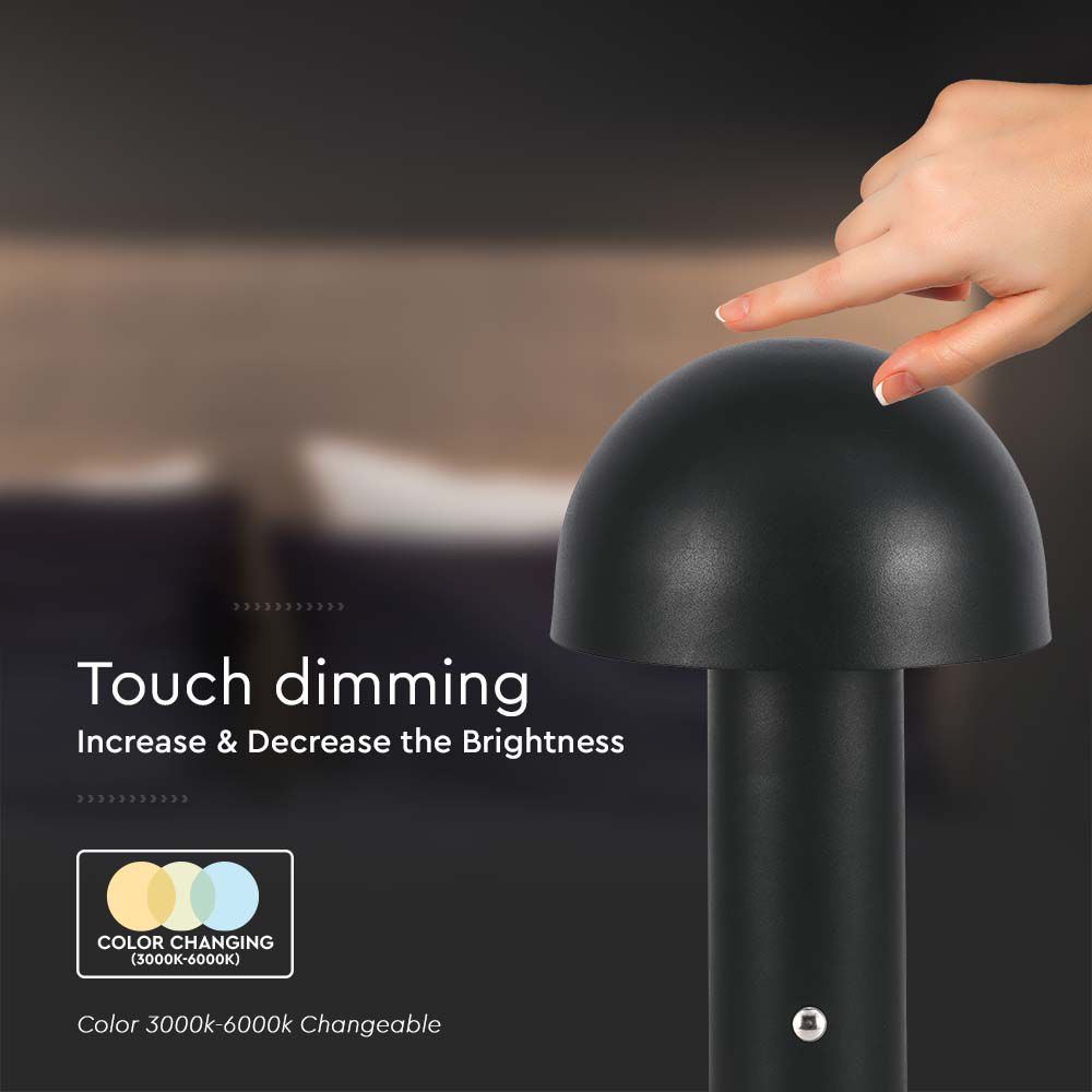 Lampada LED da Tavolo 3W con Batteria 1800mAh Ricaricabile USB C Colore Nero in Metallo Touch Dimmerabile 3in1 img 1