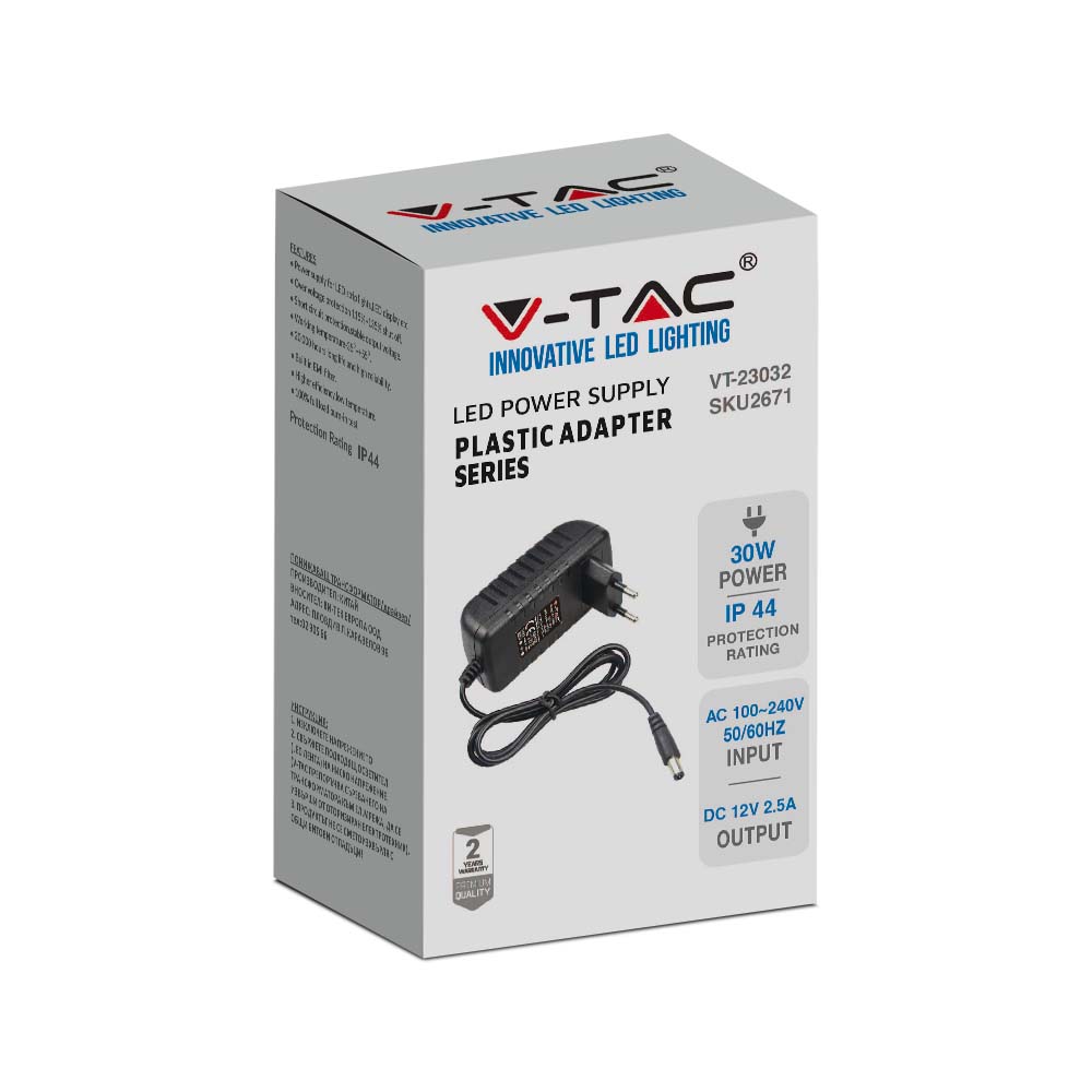 LED Power Supply - 30W 12V 2.5A Plastic IP44