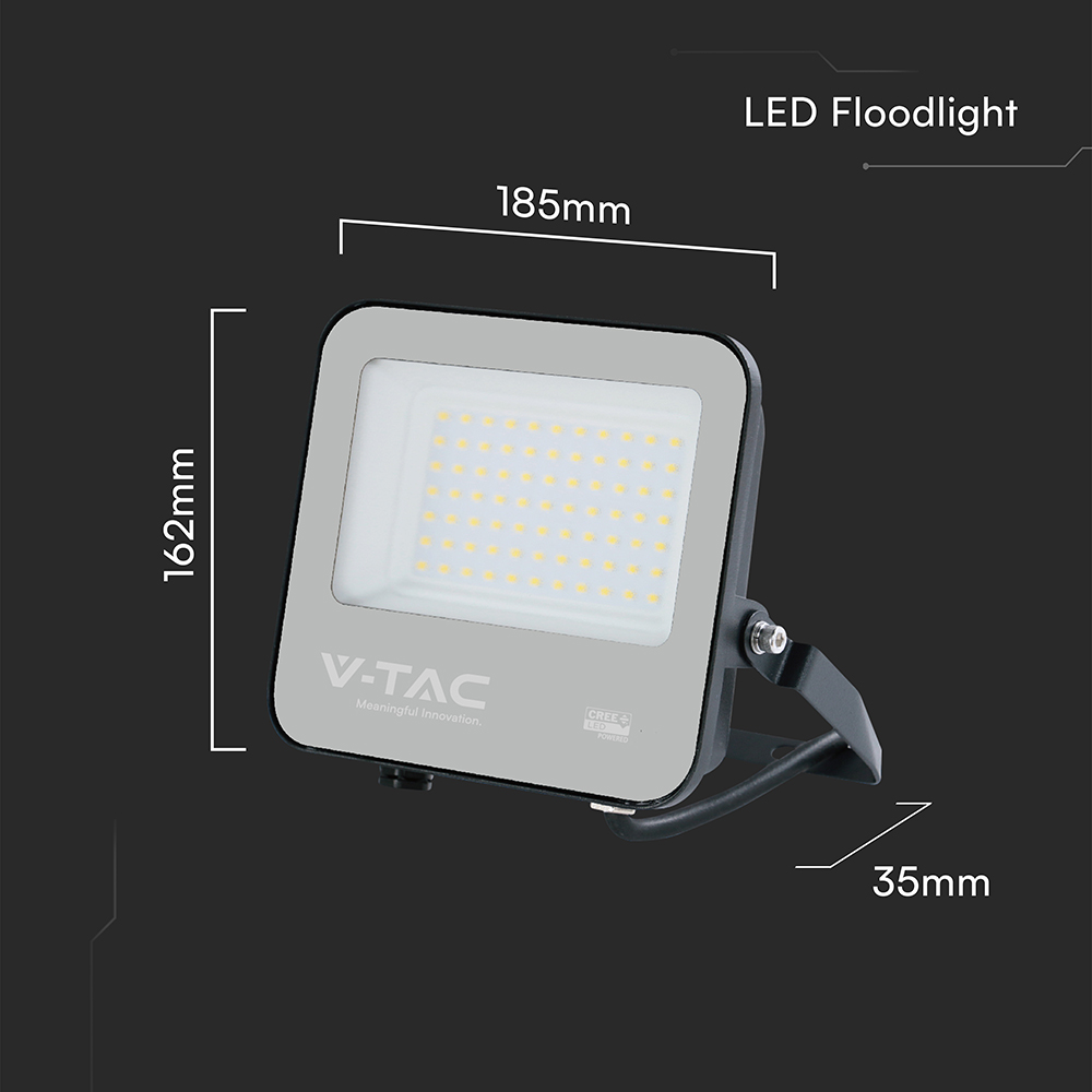 50W LED Floodlight CREE CHIP Black Body Grey Glass 6500K 135LM/W