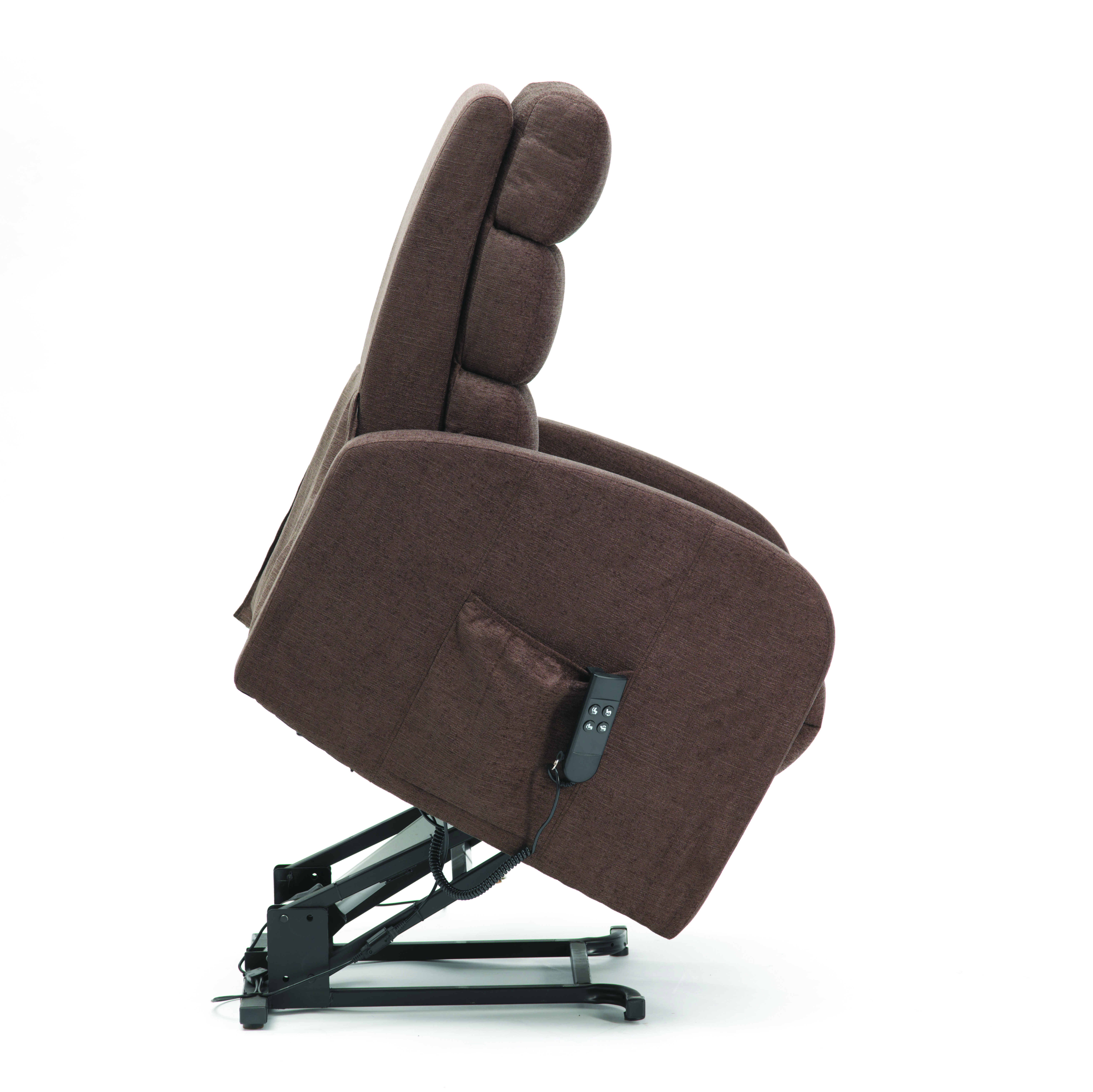 Three Tier Back Fabric Single Motor Riser Recliner in Brown