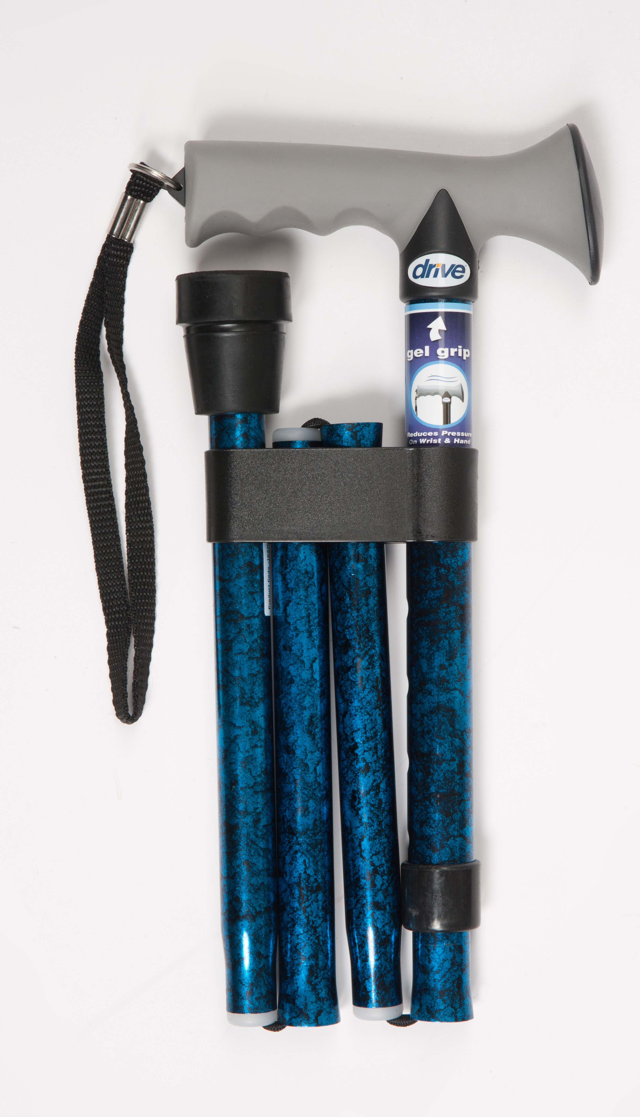 Soft Grip Folding Cane (Blue Crackle Pattern)