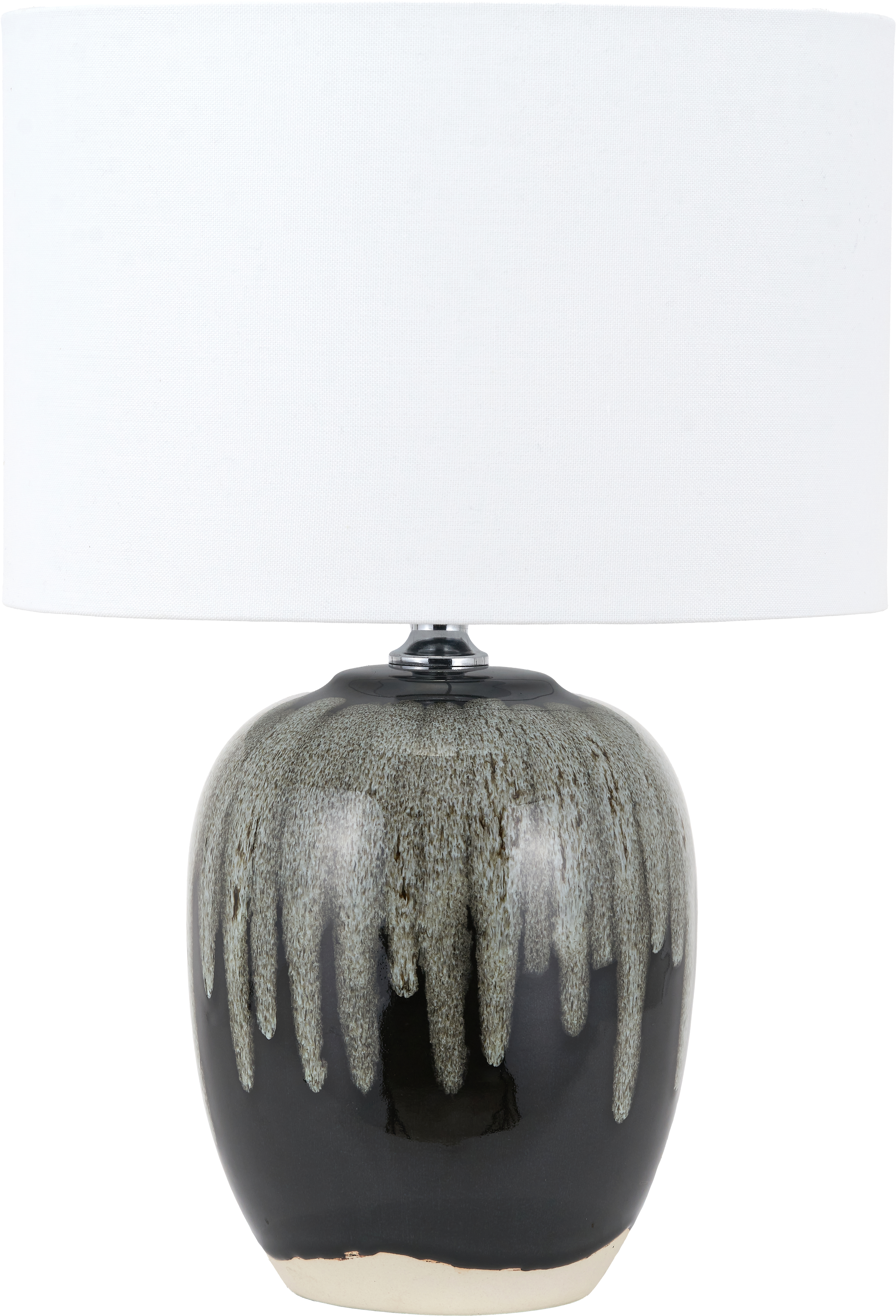 Esmalte Monochrome Drip Glaze Ceramic Table Lamp Chrome Detail White Linen Shade