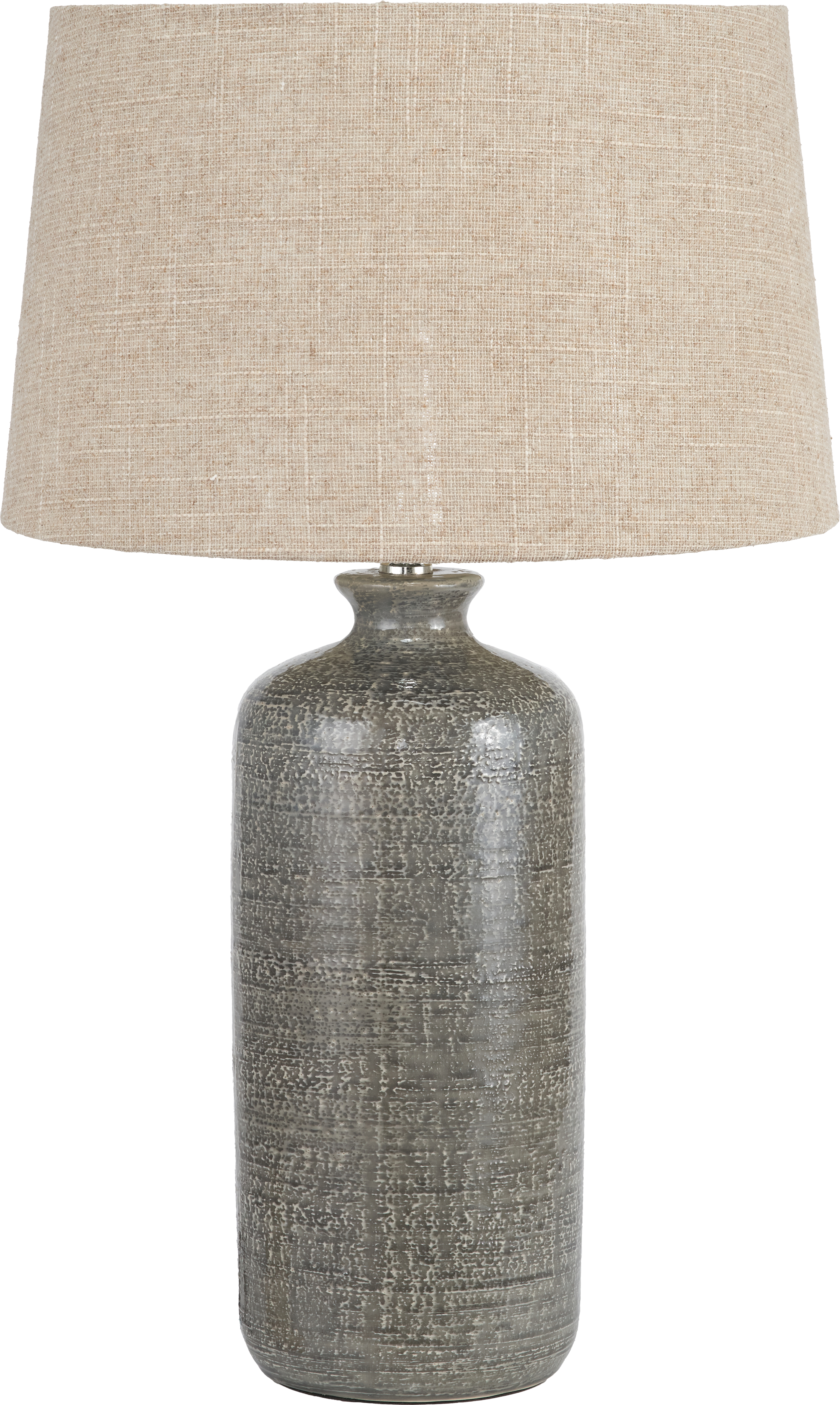 Lorient Slate Grey Textured Ceramic Table Lamp Stone Weave Effect Linen Shade