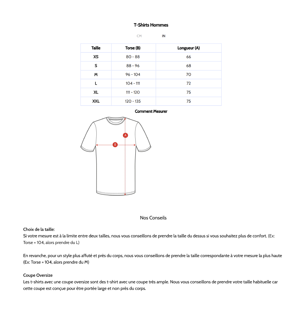 Guide de taille 1