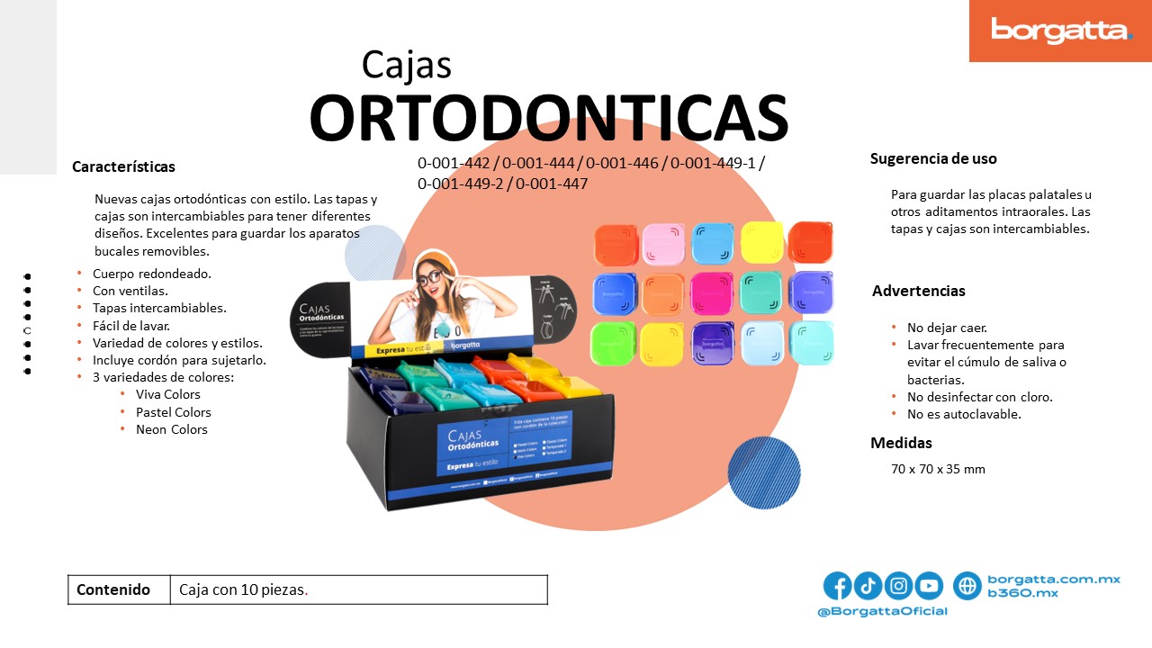 Imagen oficial de colecciones de cajas ortodónticas de colores Borgatta