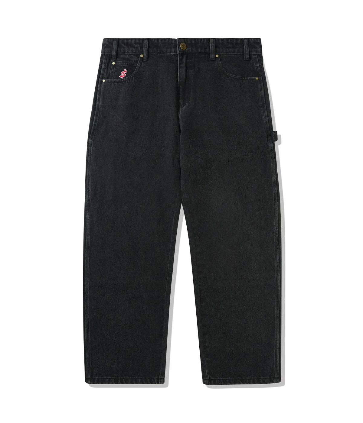 【BAON】22FW★ [BAON] Todind side line black denim V376-Studded-Baggy-Denim-
