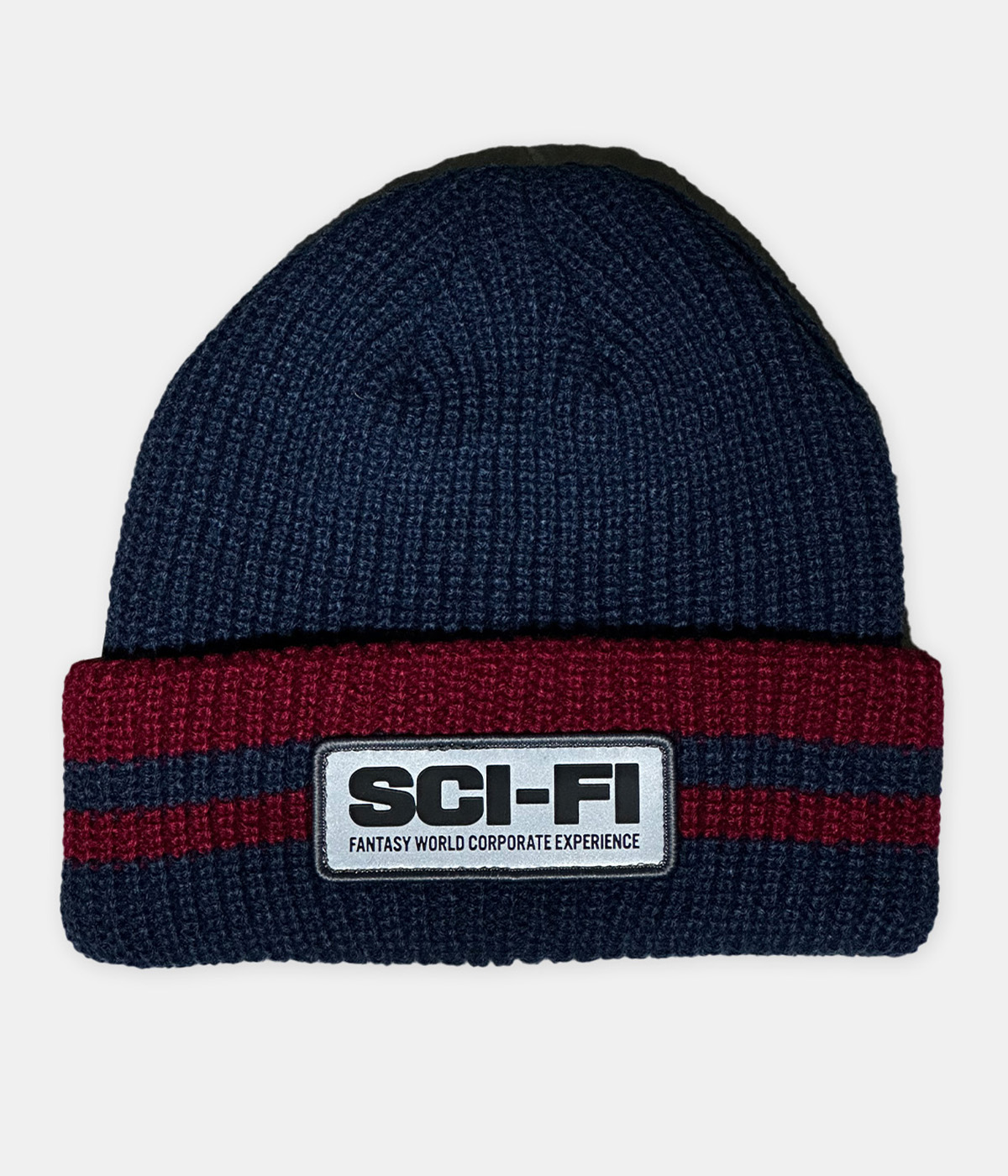 Sci-Fi Fantasy - Reflective Patch Beanie - Navy/Red - One Size