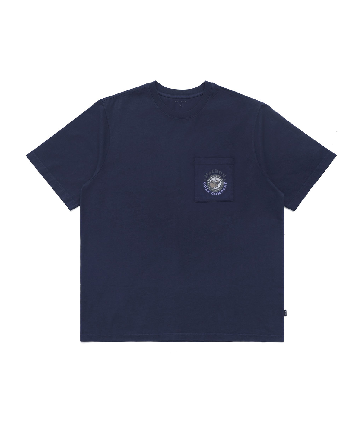 【MALBON GOLF】Moose Pocket Round Short Sleeve T-Shirt ■MAN Malbon Golf T-Shirt - Moose SS Pocket Tee - Navy AW24