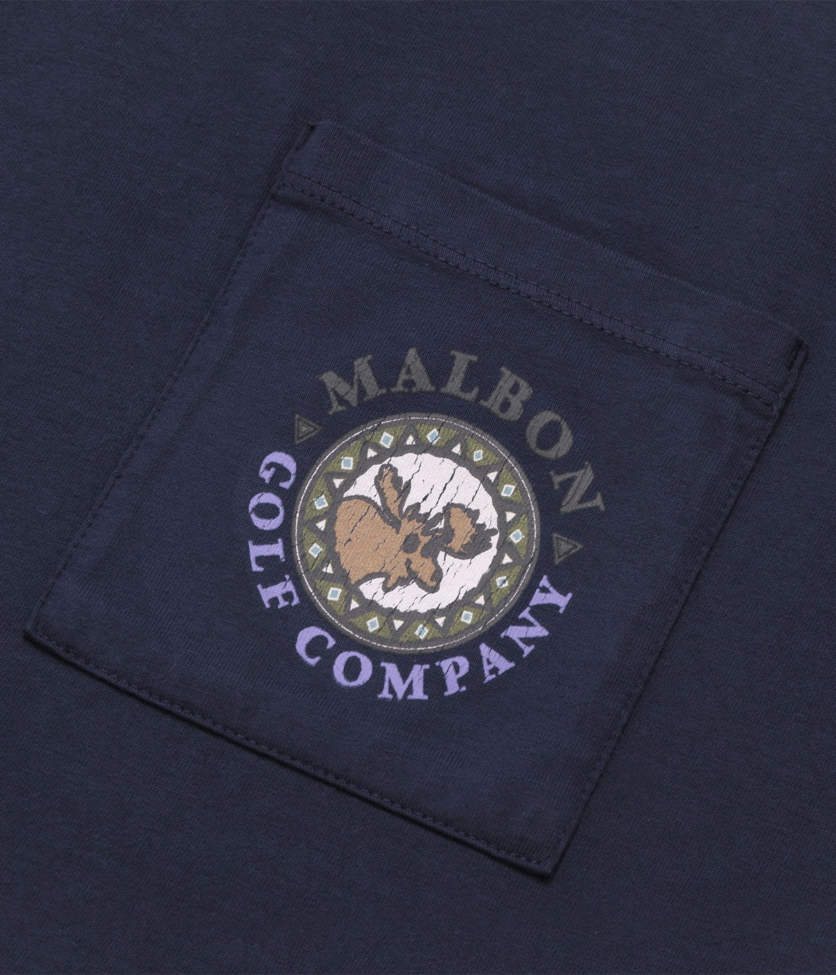 【MALBON GOLF】Moose Pocket Round Short Sleeve T-Shirt ■MAN Malbon Golf T-Shirt - Moose SS Pocket Tee - Navy AW24