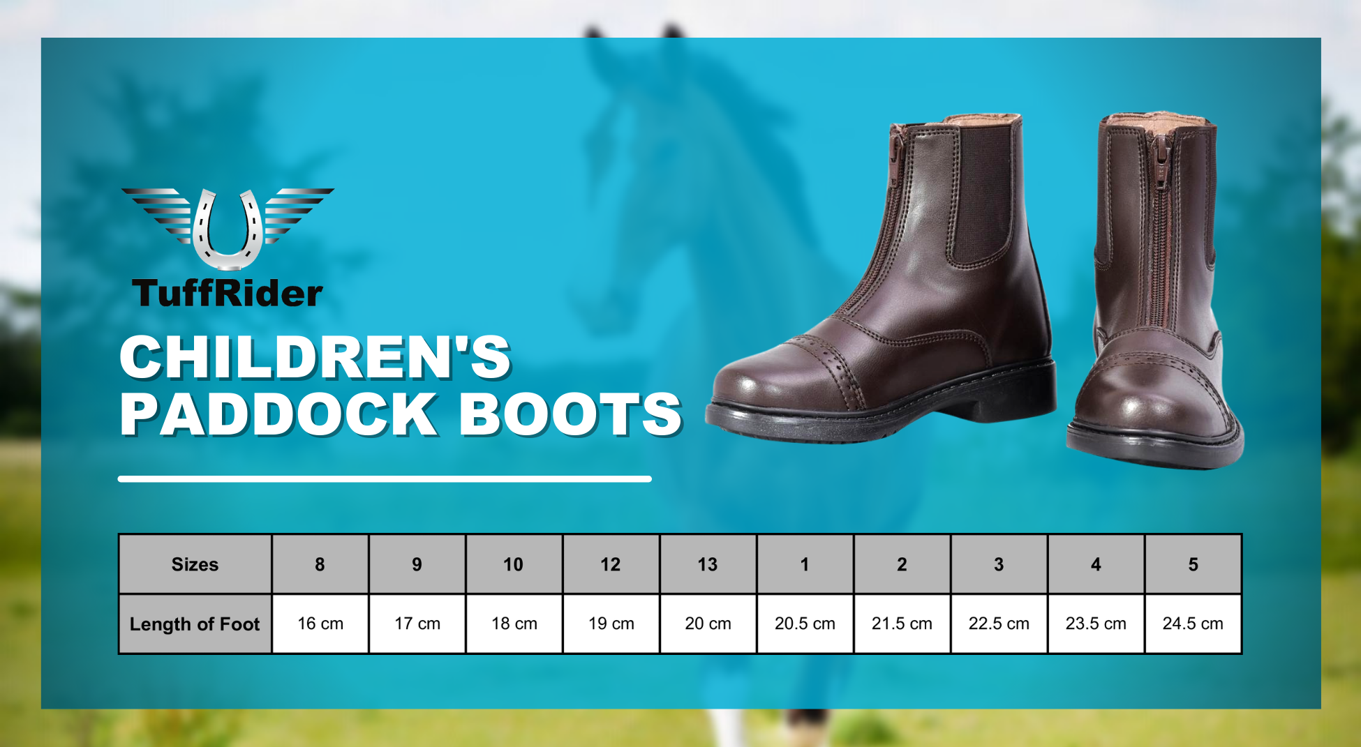 TuffRider Children's Baroque Front Zip Paddock Boots w/ Metal Zipper 3039 